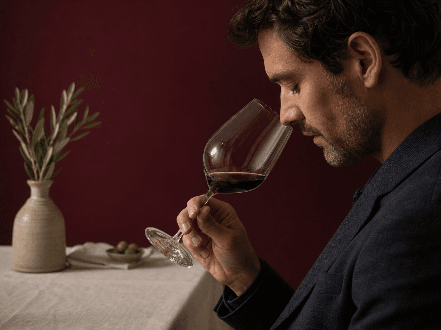 Persona percibiendo los aromas de una copa de vino